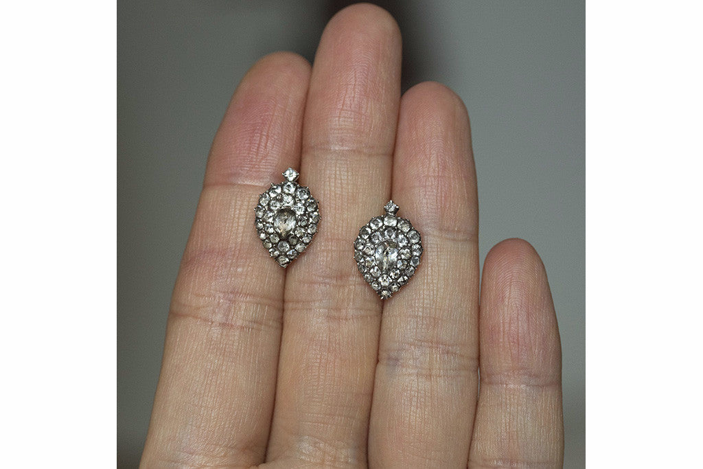 Georgian Heart Shaped Black Dot Paste Earrings