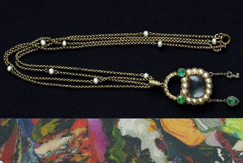 Georgian Emerald Pearl Diamond Padlock with Matching Chain