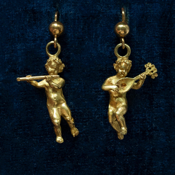 Art Nouveau 18K Gold Putti Earrings