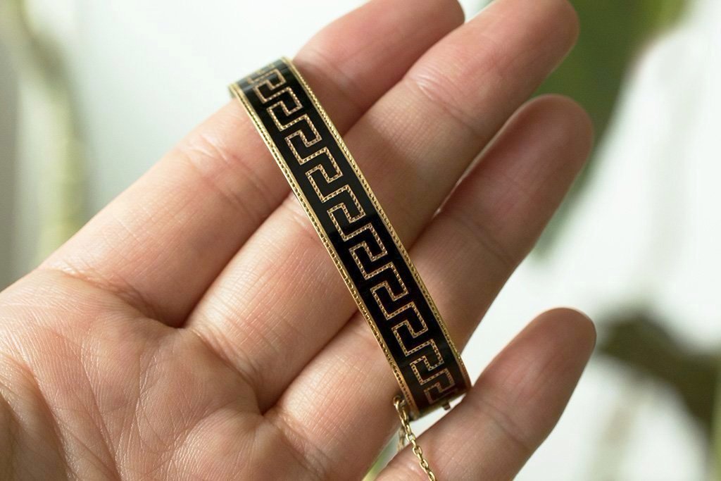 Victorian Greek Key Enamel Bangle