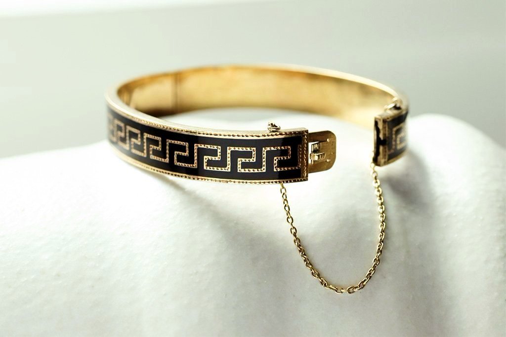 Victorian Greek Key Enamel Bangle