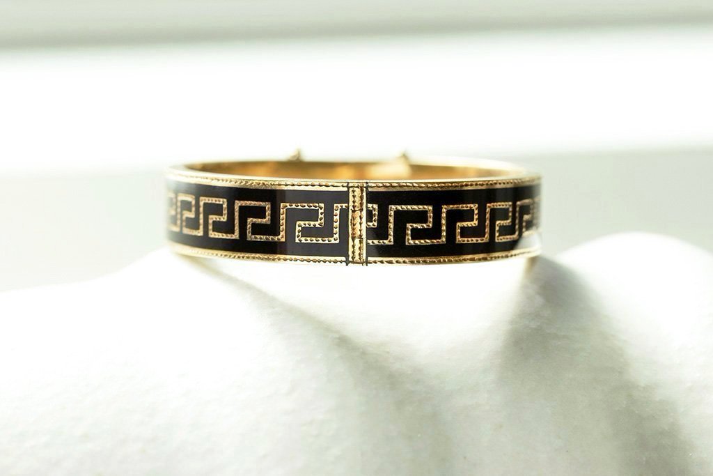 Vintage Gold Tone Black Enamel Hinged Bangle Bracelet | eBay
