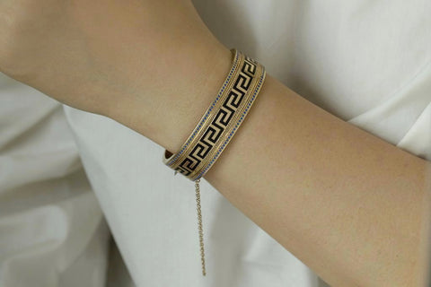 Victorian Greek Key Enamel Gold Bangle
