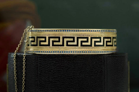 Victorian Greek Key Enamel Gold Bangle