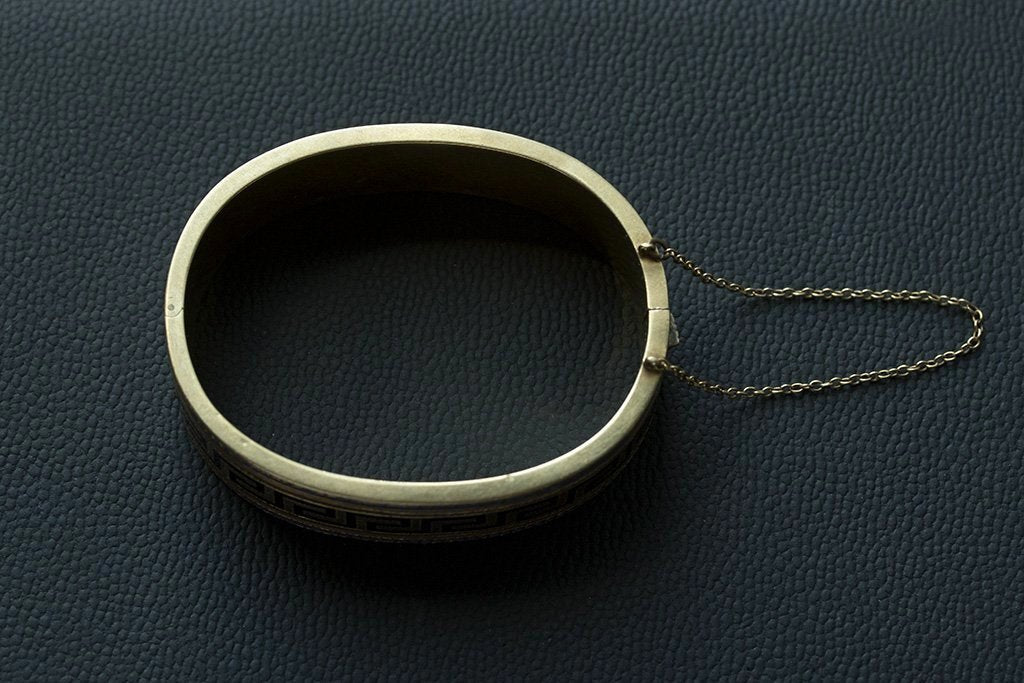 Victorian Greek Key Enamel Gold Bangle