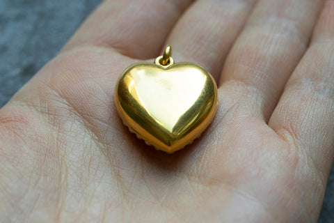 Green Enamel & Pearl Heart Locket