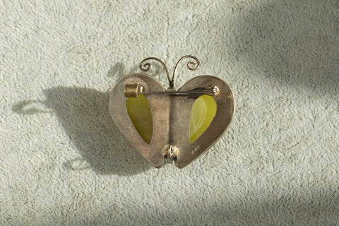Green Amber Butterfly Brooch