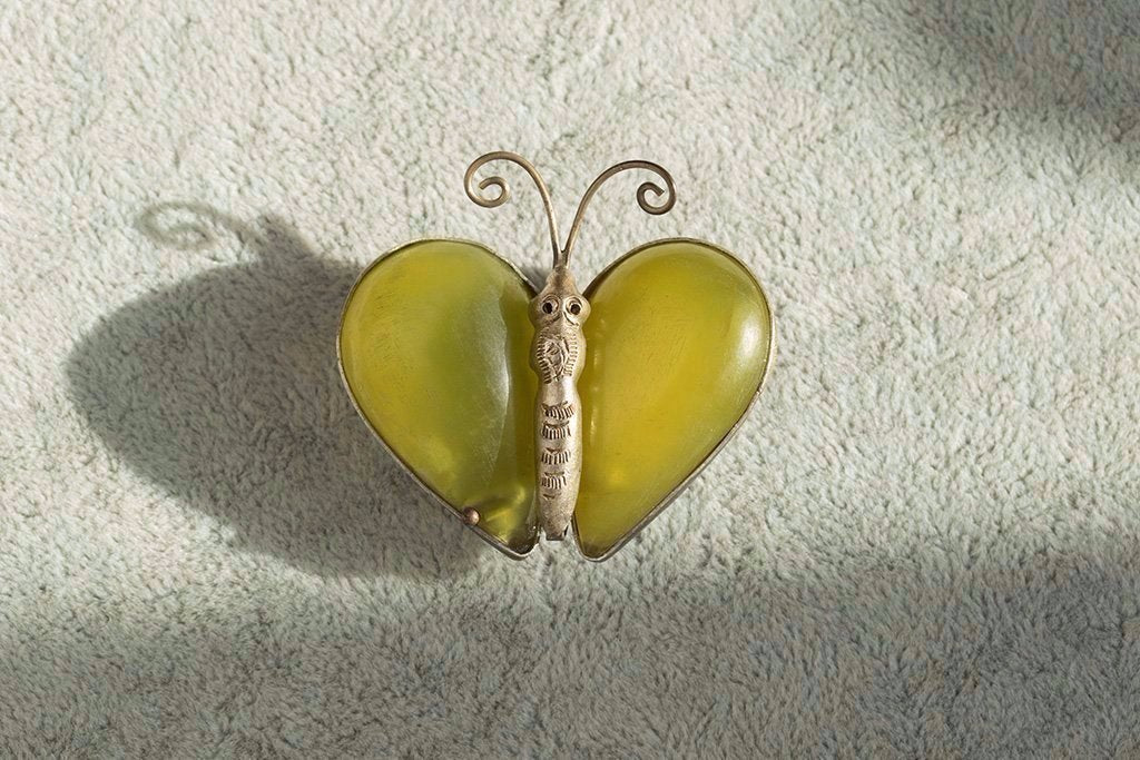 Green Amber Butterfly Brooch