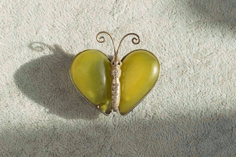 Green Amber Butterfly Brooch