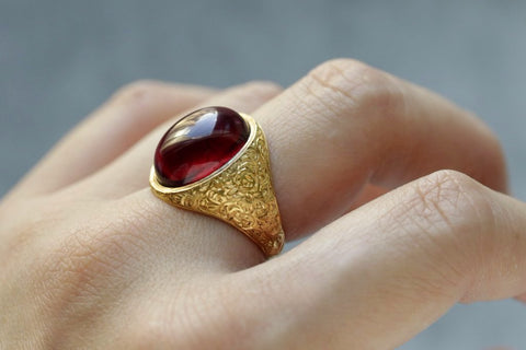 Large Cabochon Garnet Victorian Ring