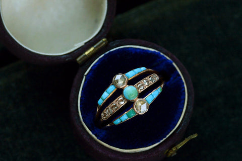 Victorian Harem Ring with Diamond and Turquoise