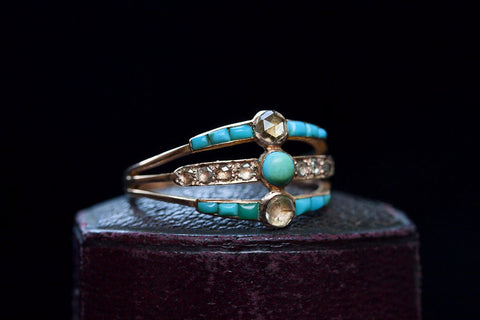 Victorian Harem Ring with Diamond and Turquoise