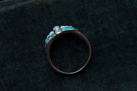 Victorian Harem Ring with Diamond and Turquoise