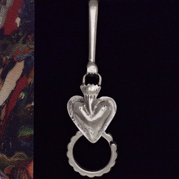 Sterling Silver Key Chain with Flaming Heart and Hand