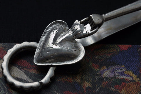 Sterling Silver Key Chain with Flaming Heart and Hand
