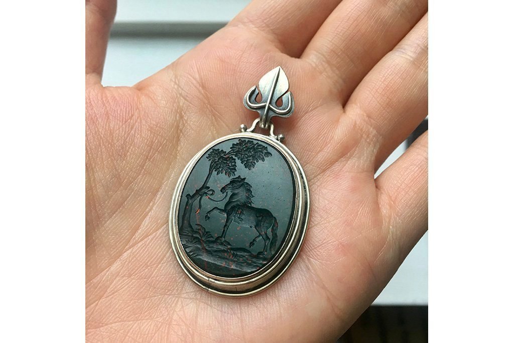 LAELIUS Antiques Antique Sterling Bloodstone Intaglio Pendant