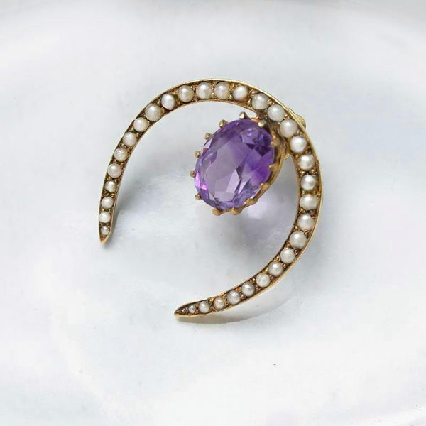 Large Victorian Pearl Horseshoe & Amethyst Single Stud Earring