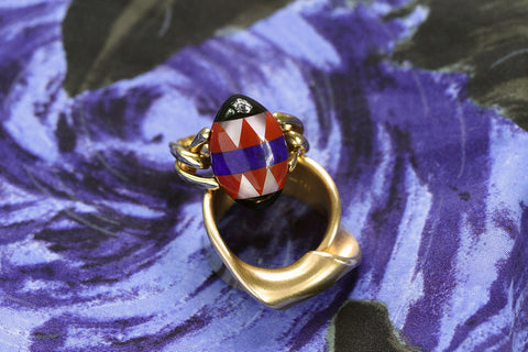 Inlaid Multi Stone Gold Ring