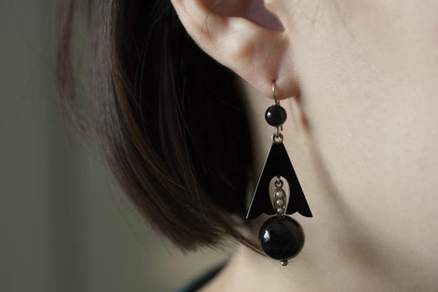 Victorian Onyx and Seed Pearl Earrings
