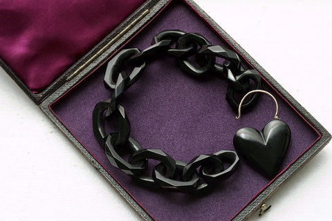 Victorian Whitby Jet Heart Padlock Bracelet