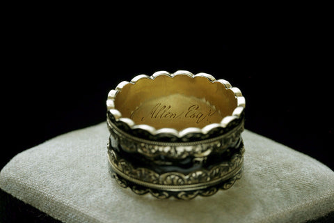 Black Enamel 'Lace' Wide Mourning Ring