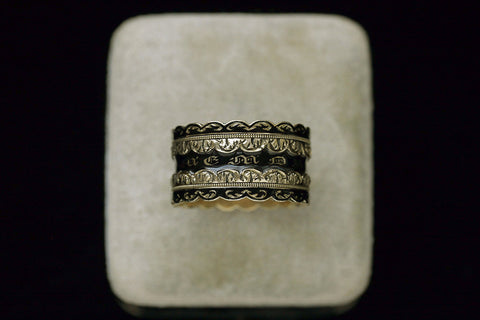 Black Enamel 'Lace' Wide Mourning Ring