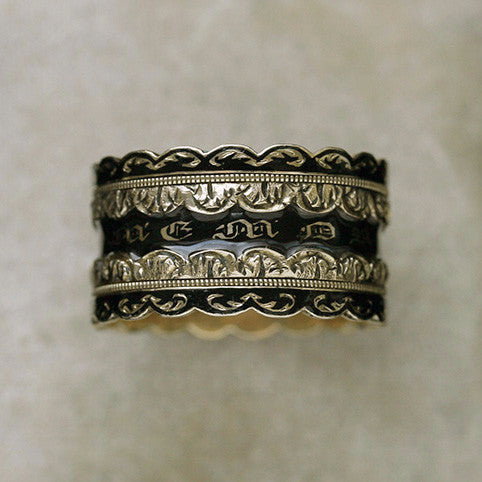 Unusual Black Enamel Wide Mourning Ring