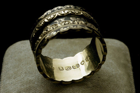 Black Enamel 'Lace' Wide Mourning Ring