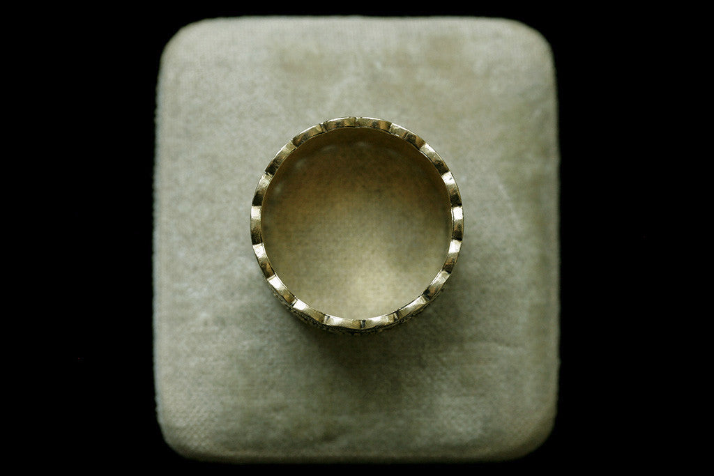 Black Enamel 'Lace' Wide Mourning Ring