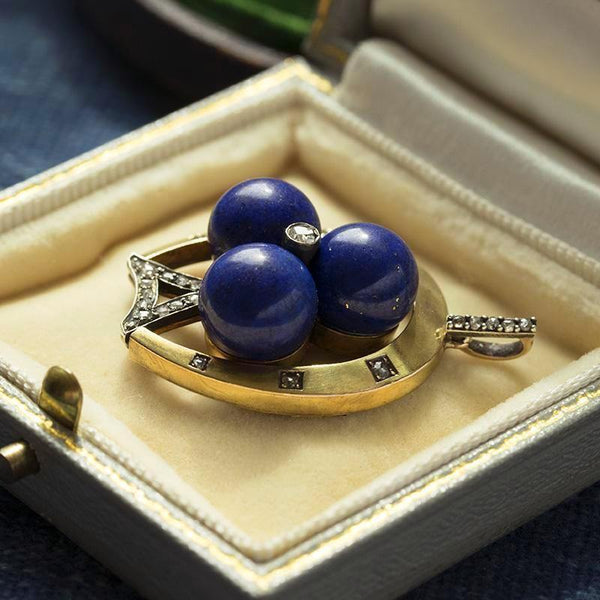 Victorian Lapis and Diamond Horseshoe Pendant
