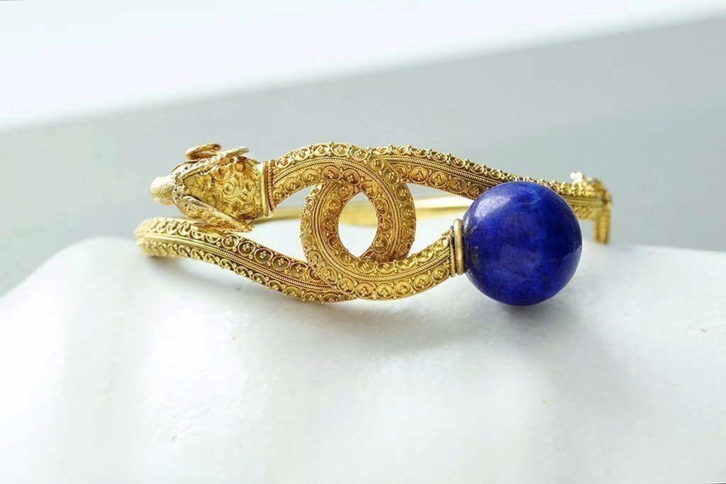 LAELIUS Antiques – Victorian Etruscan Revival Lapis & Ram's Head