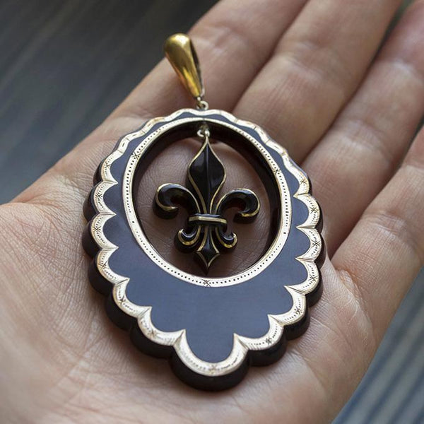 Mid-Victorian Fleur-de-Lis Large Piqué Pendant