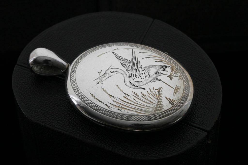 Victorian Sterling Silver Oversized Stork Locket