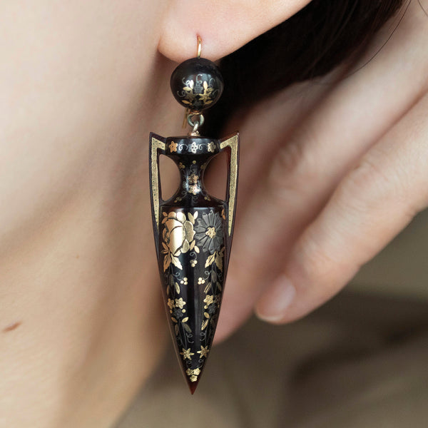 Large Victorian Piqué Urn Earrings