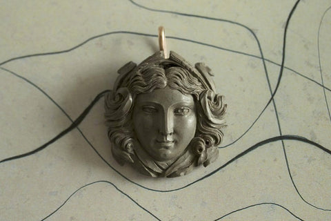 Large Victorian Carved Lava Pendant