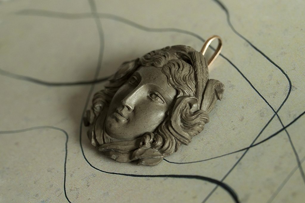 Large Victorian Carved Lava Pendant