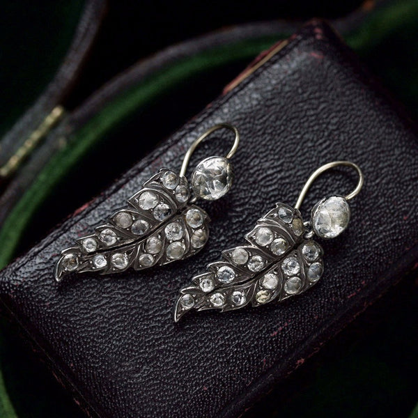 Early Victorian Paste Leaf Earrings