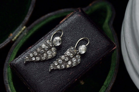 Early Victorian Paste Leaf Earrings