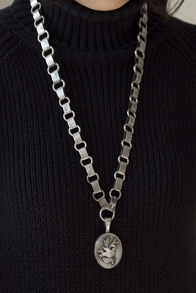 Victorian Extra Long Sterling Silver Chain and Locket