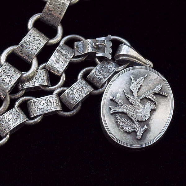 Victorian Extra Long Sterling Silver Chain and Locket