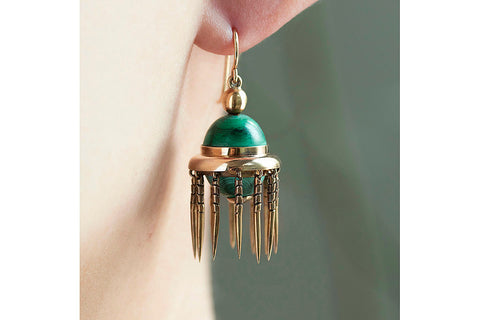 Victorian Malachite & Gold Tassel Earrings