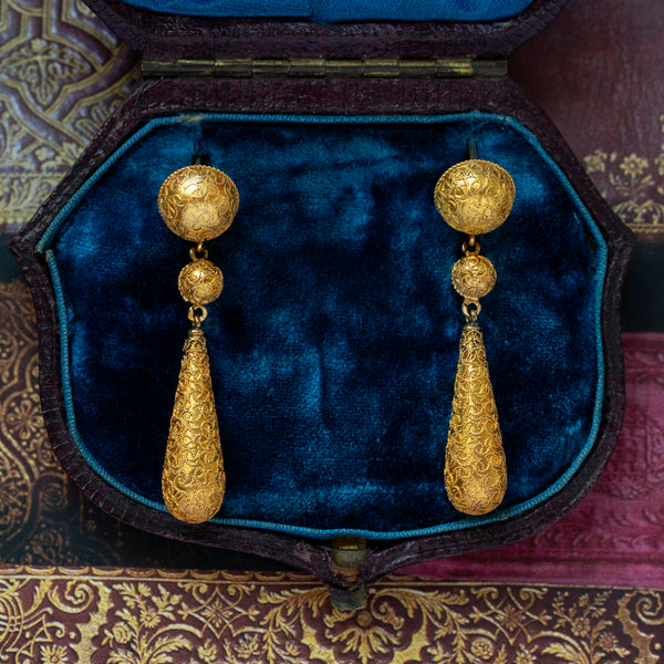 Victorian Gold Torpedo Drop Earrings