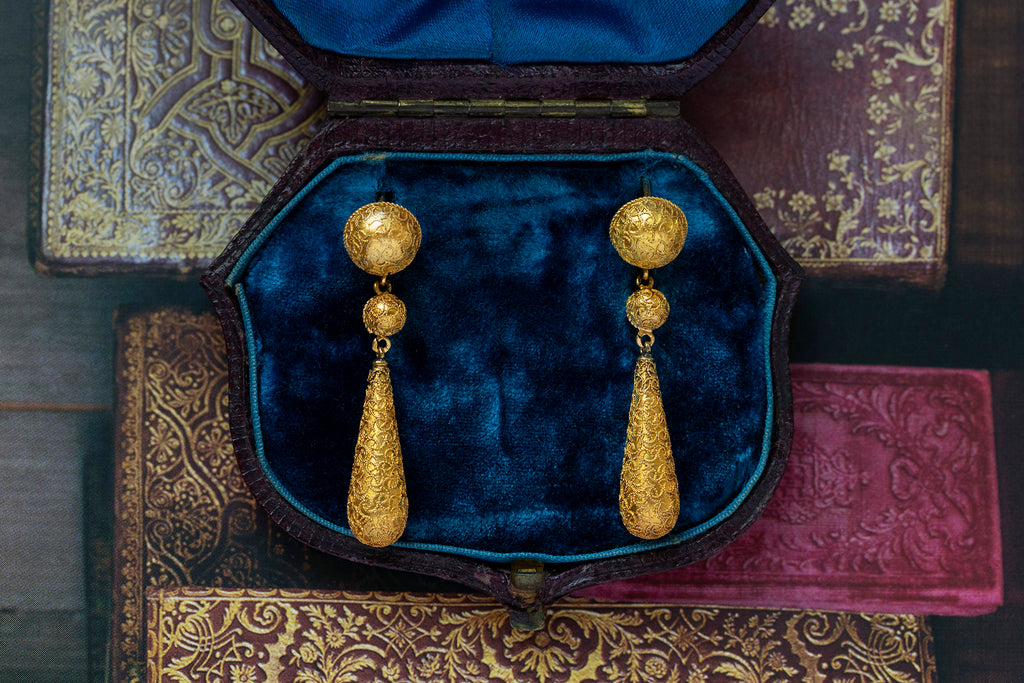 Victorian Medium-Sized Gold Torpedo Drop Earrings