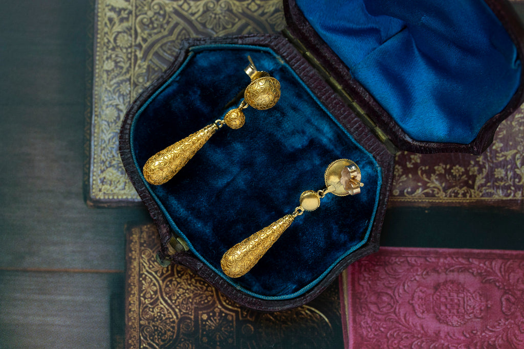 Victorian Gold Torpedo Drop Earrings