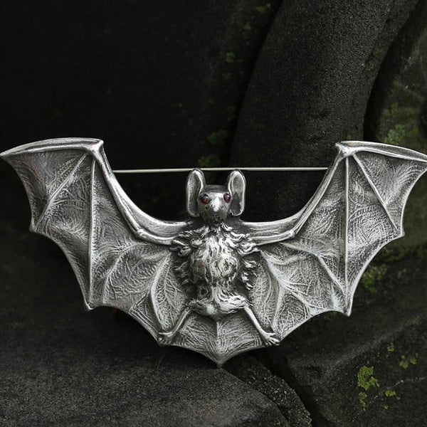 Huge Sterling Silver Bat Brooch