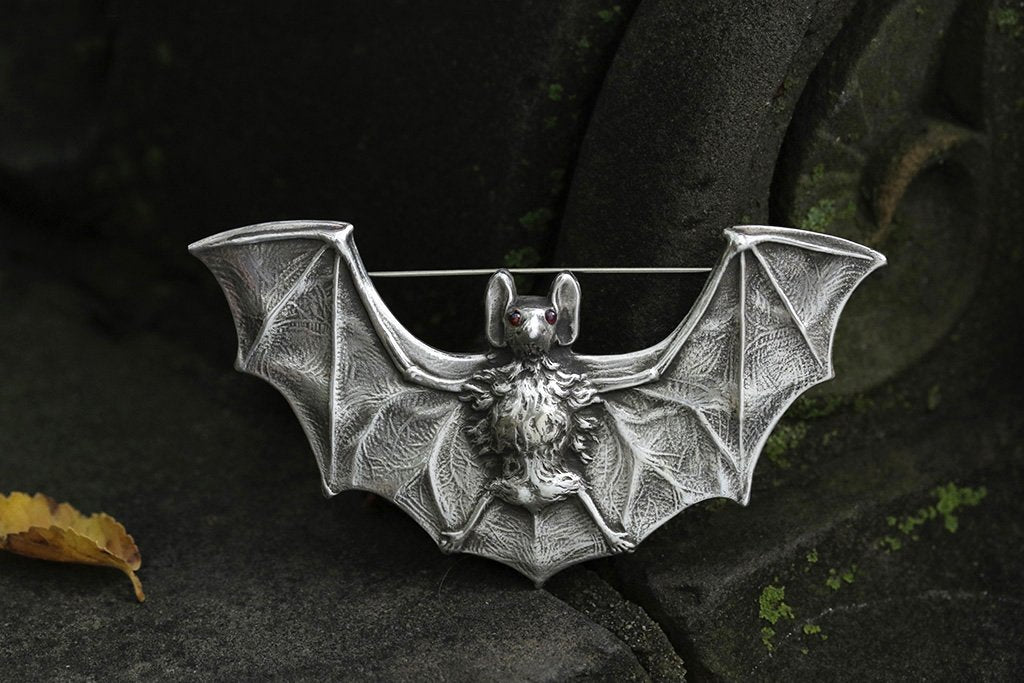 Huge Sterling Silver Bat Brooch