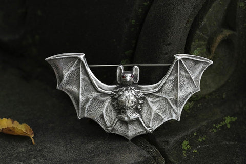 Huge Sterling Silver Bat Brooch