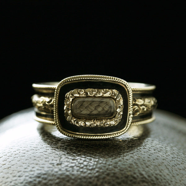 Georgian Black Enamel Memorial Locket Ring 