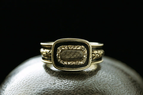 Georgian Black Enamel Memorial Locket Ring 