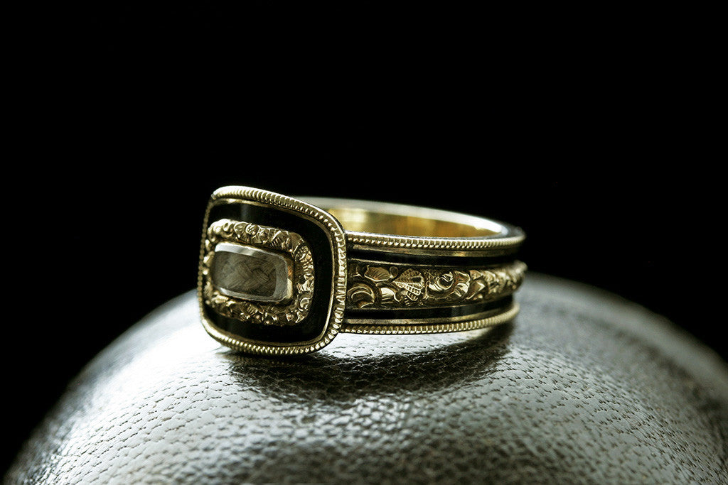 Georgian Black Enamel Memorial Locket Ring 